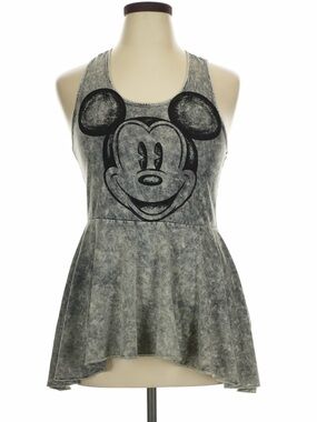 Disney Gray Acid-Wash Mickey Peplum Tank